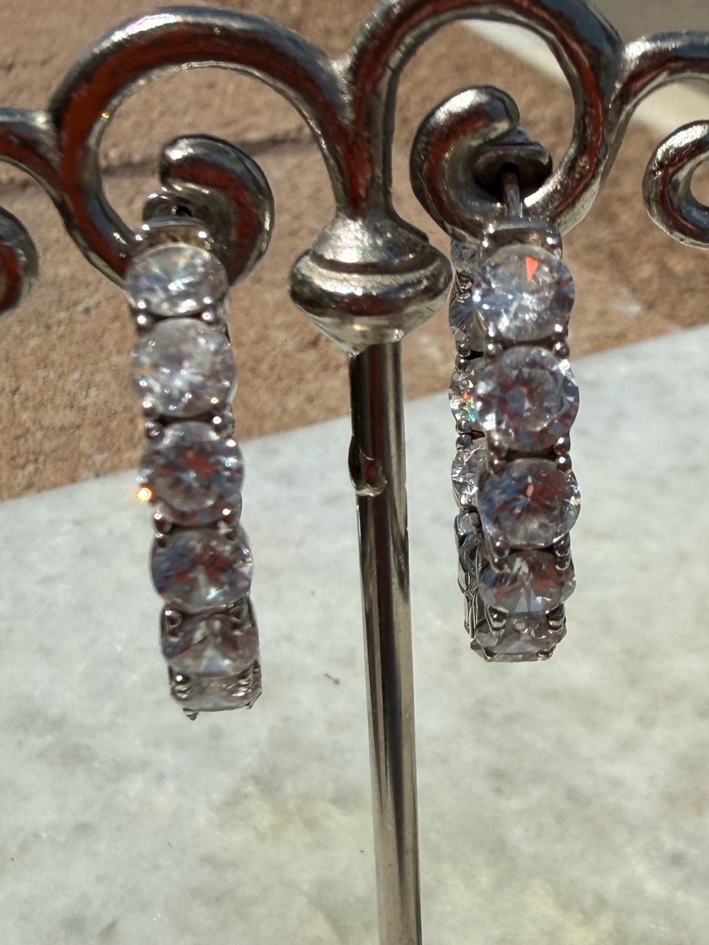 Solid 925 Sterling Silver Cubic Zirconia Inside-Out Hoop Earrings